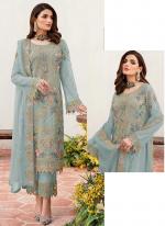 Georgette Sky Blue Eid Wear Embroidery Work Pakistani Suit